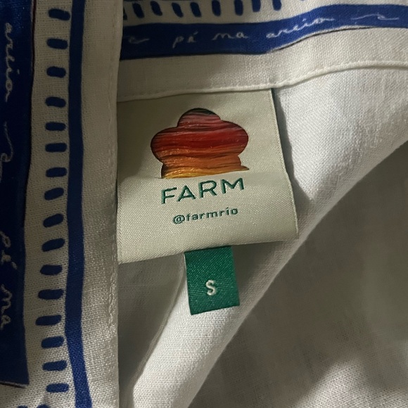 FARM RIO Blue White Tropical Floral Print Puff Sleeve Belted Linen Midi
Dress - Picture 5 of 5